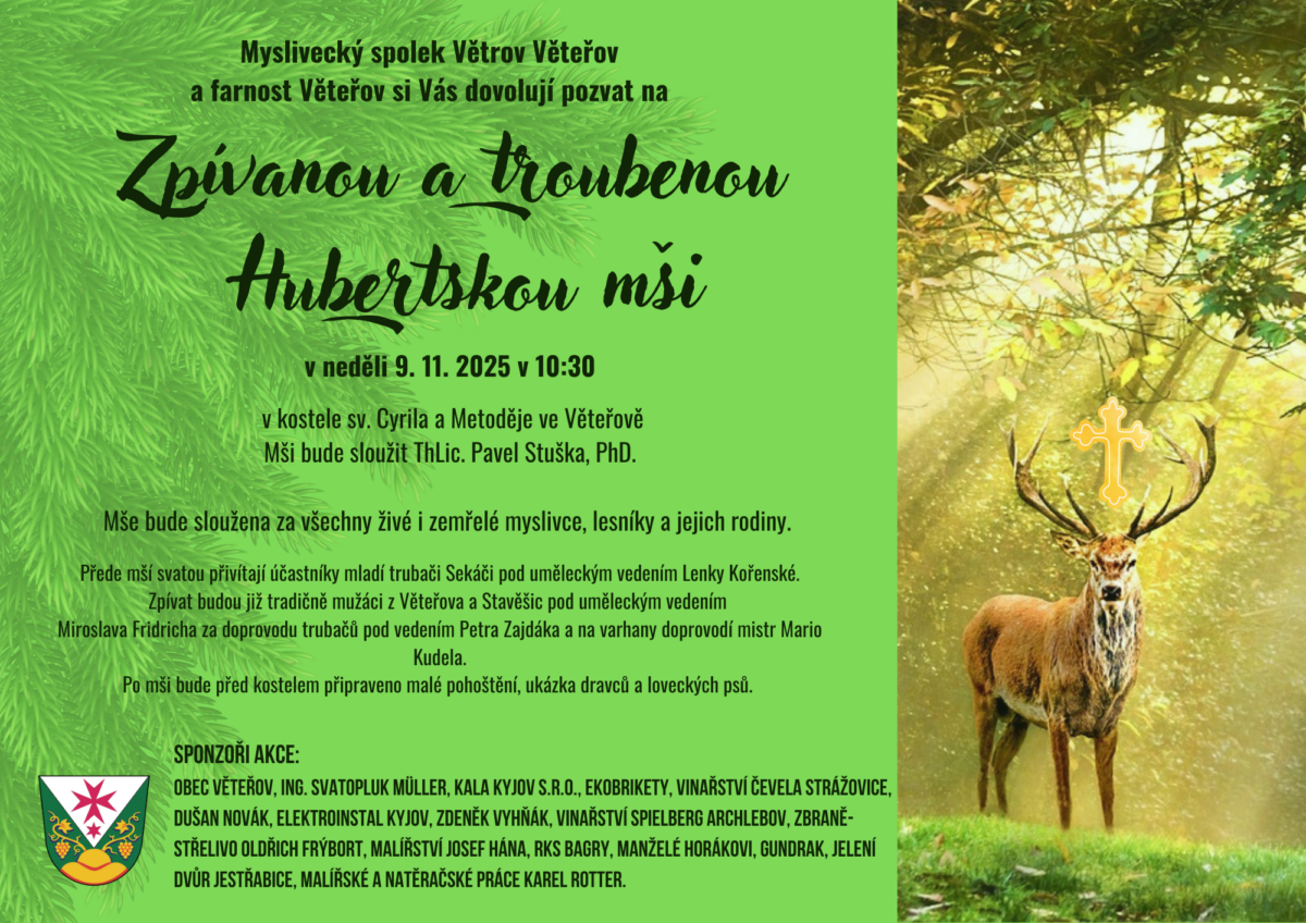 Pozvánka na Hubertskou mši Věteřov 9. 11. 2025