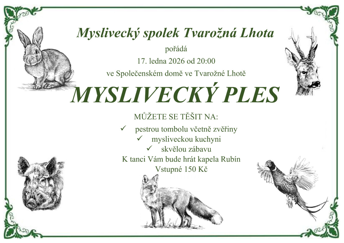 Pozvánka na myslivecký ples MS Tvarožná Lhota